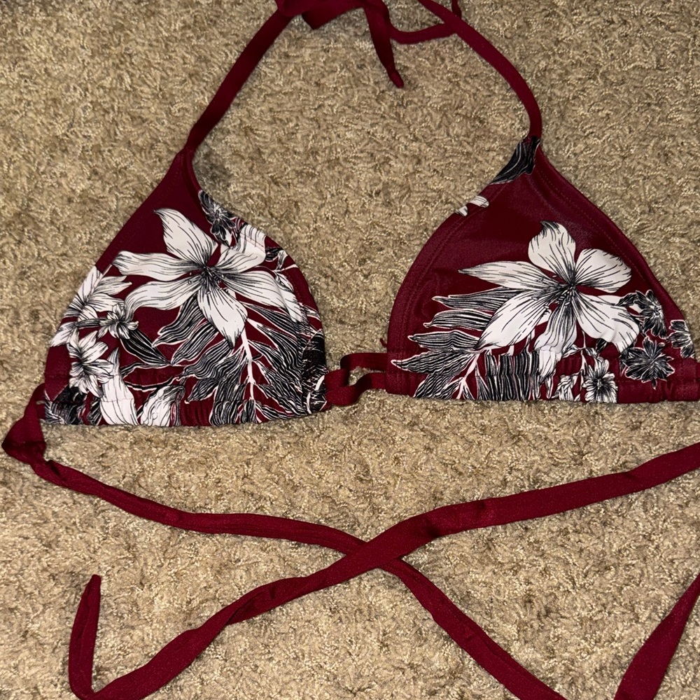 Floral Bikini Top in Maroon and White
